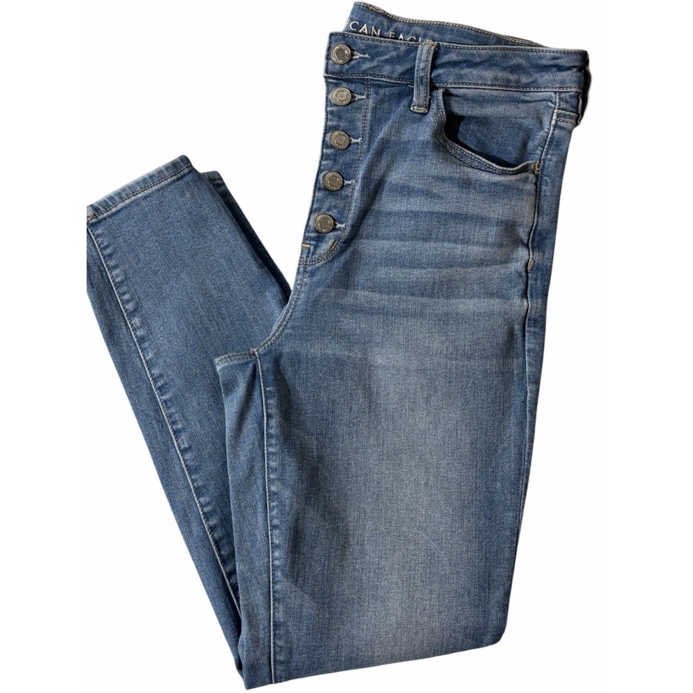 American Eagle Womens 14 Next Level Stretch Jeans High Rise Button Fly Blue - Picture 2 of 9
